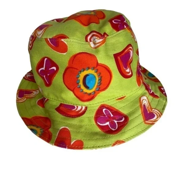 Nordstrom Lime Green Orange Pink Cotton Canvas Floral Print Bucket Hat - Picture 2 of 16